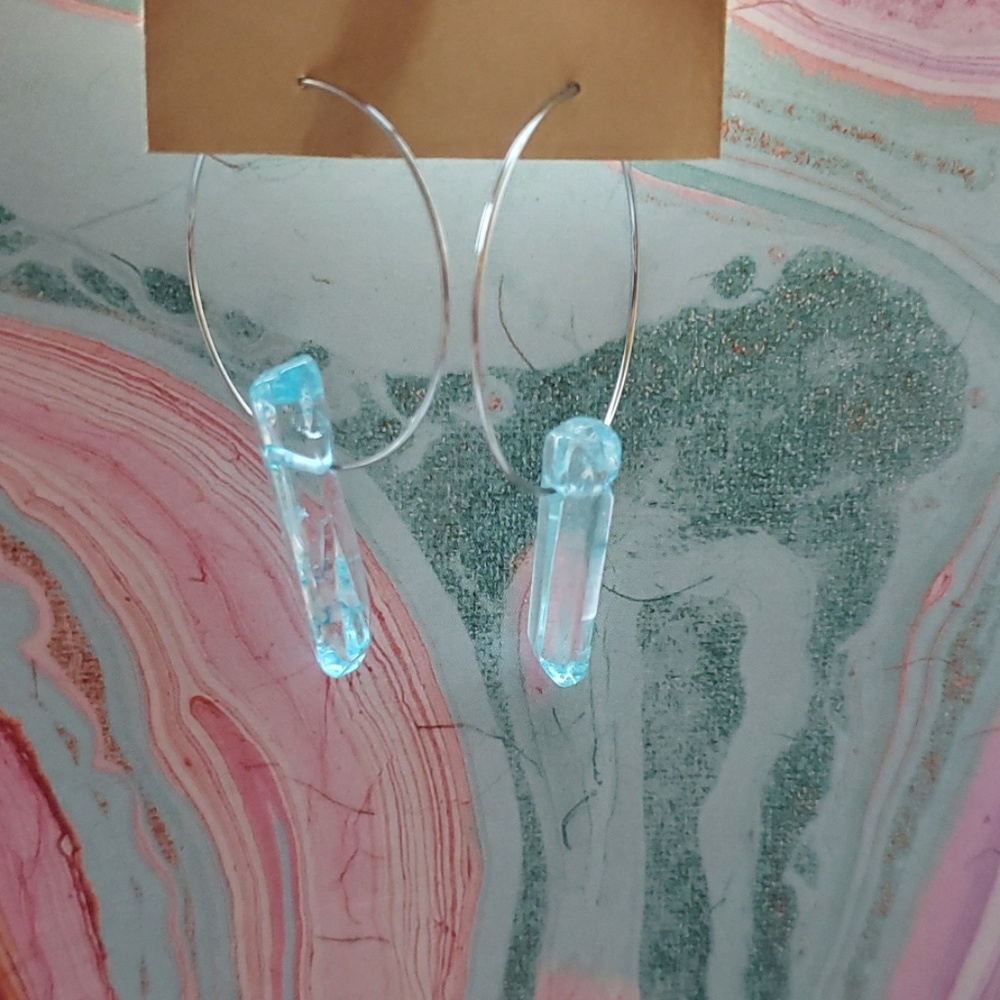 Hoop earrings, crystal hoops, boho baby blue hoops - Picture 2 of 6